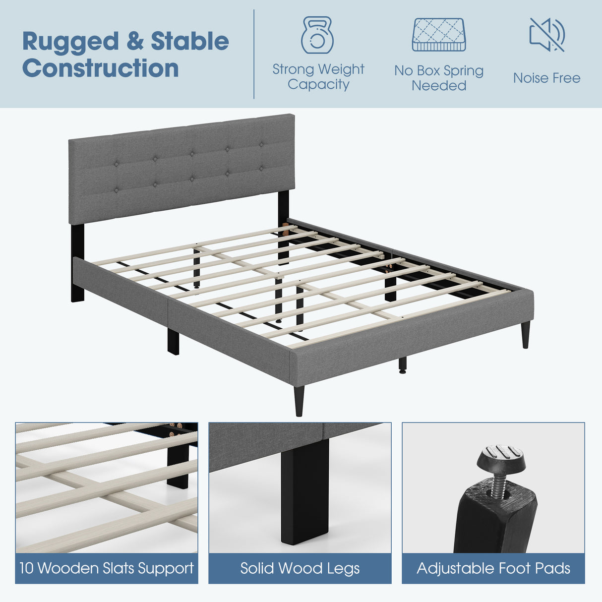 Queen Size Upholstered Platform Bed with Button Tufted Headboard