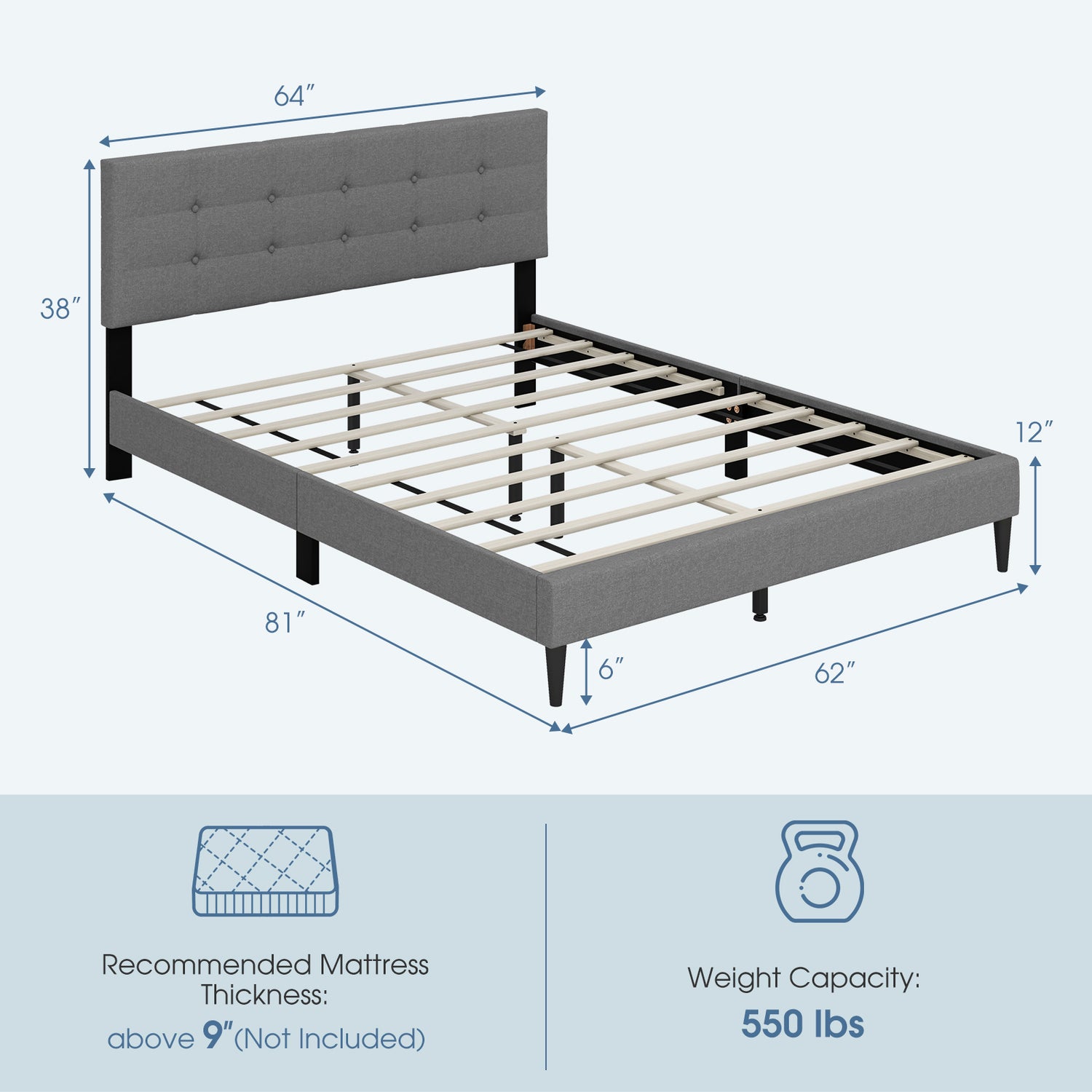 Queen Size Upholstered Platform Bed with Button Tufted Headboard