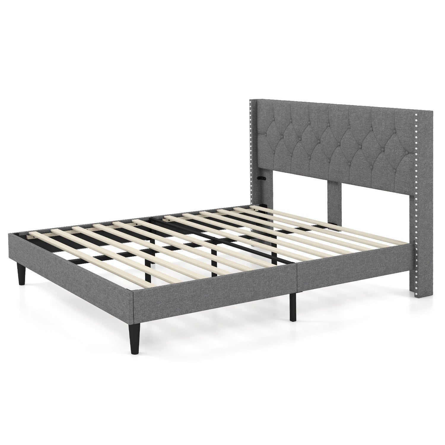 Full/Queen Size Upholstered Platform Bed with Button Tufted Headboard