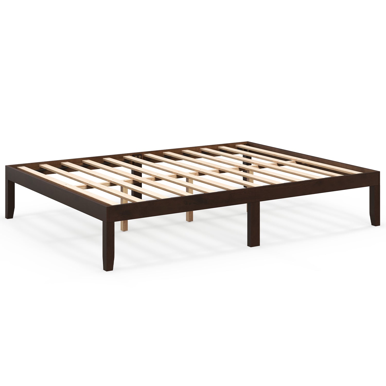 Queen Size Wood Bed Frame with Wooden Slats Support and Rubber Wood Legs