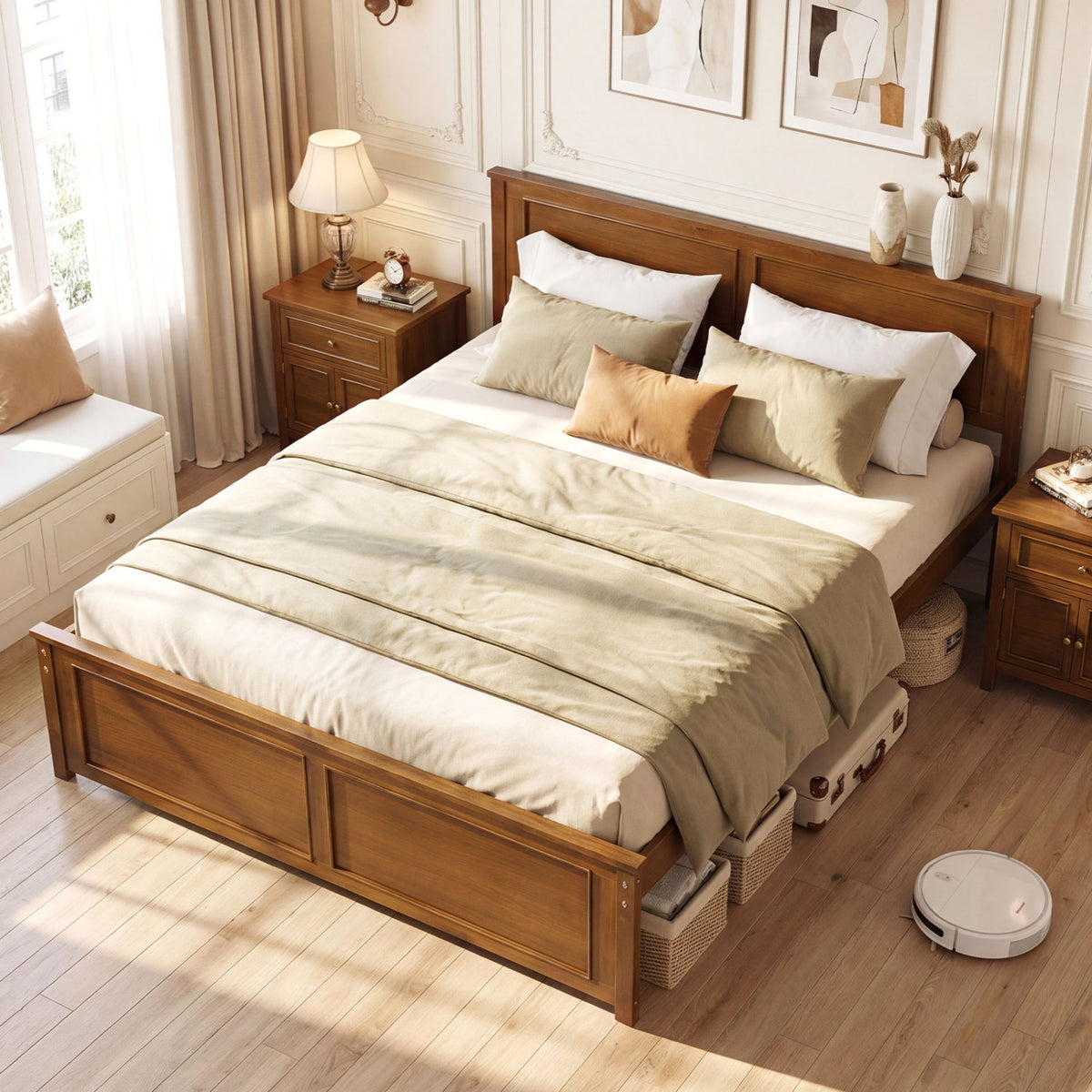 Full Size Wooden Bed Frame with Headboard