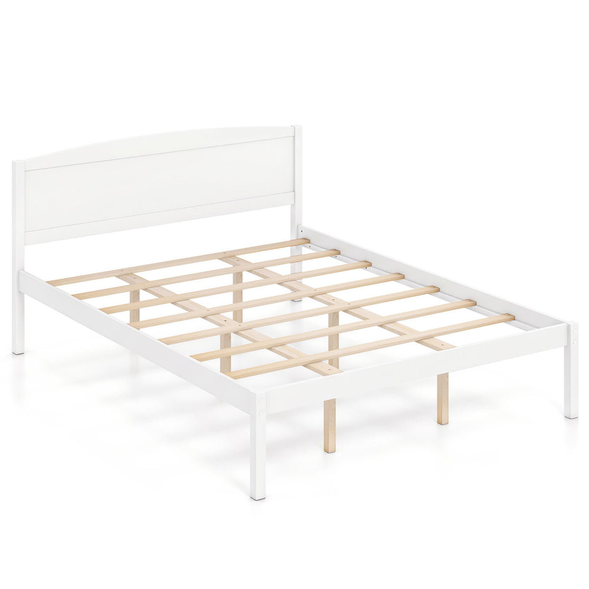Queen Size Wooden Platform Bed Frame with Curved Headboard
