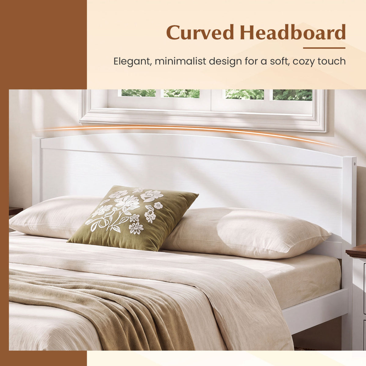 Queen Size Wooden Platform Bed Frame with Curved Headboard
