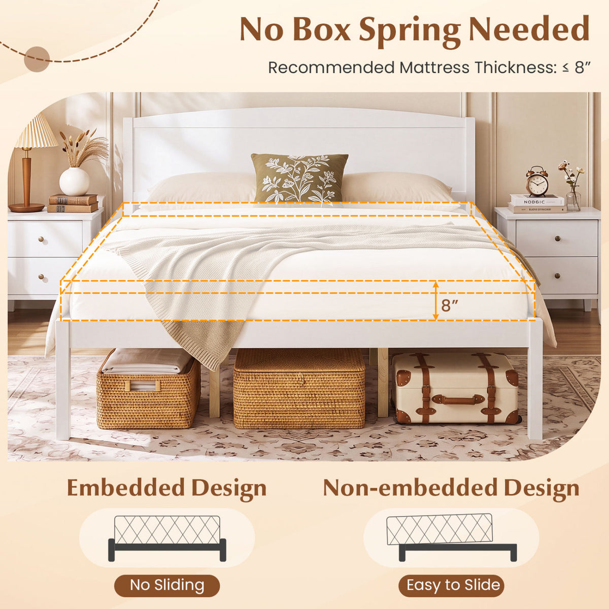 Queen Size Wooden Platform Bed Frame with Curved Headboard