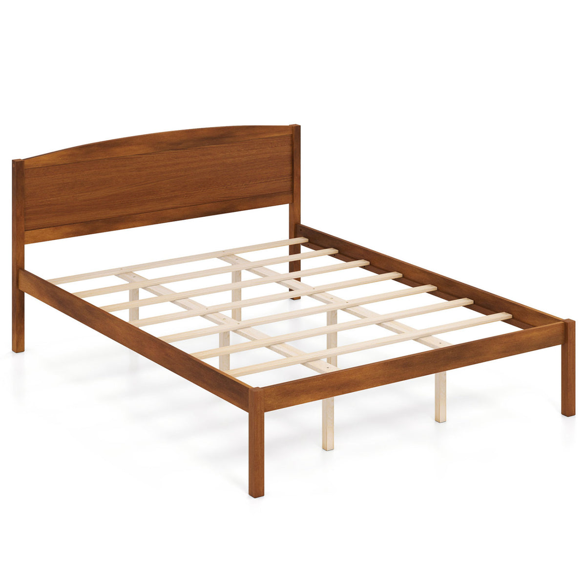 Queen Size Wooden Platform Bed Frame with Curved Headboard