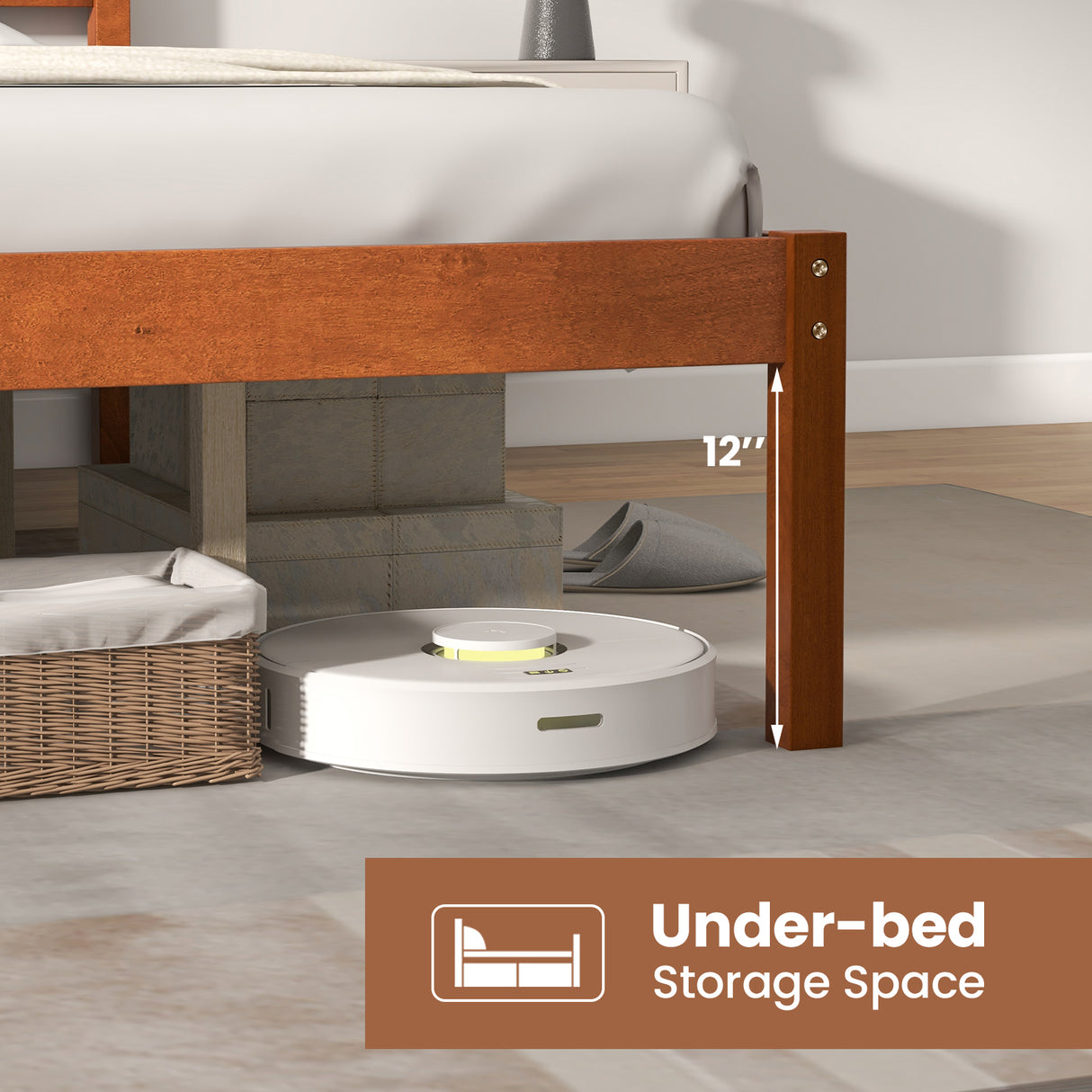 Twin/Full/Queen Size Bed Frame with Wooden Headboard and Slat Support