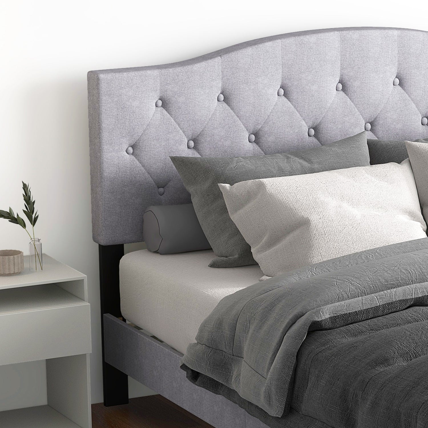 Queen Size Upholstered Platform Bed with Button Tufted Headboard-Queen Size