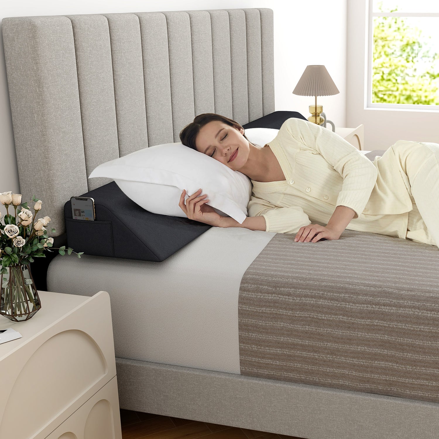 Bed Wedge Pillow with Storage Bag
