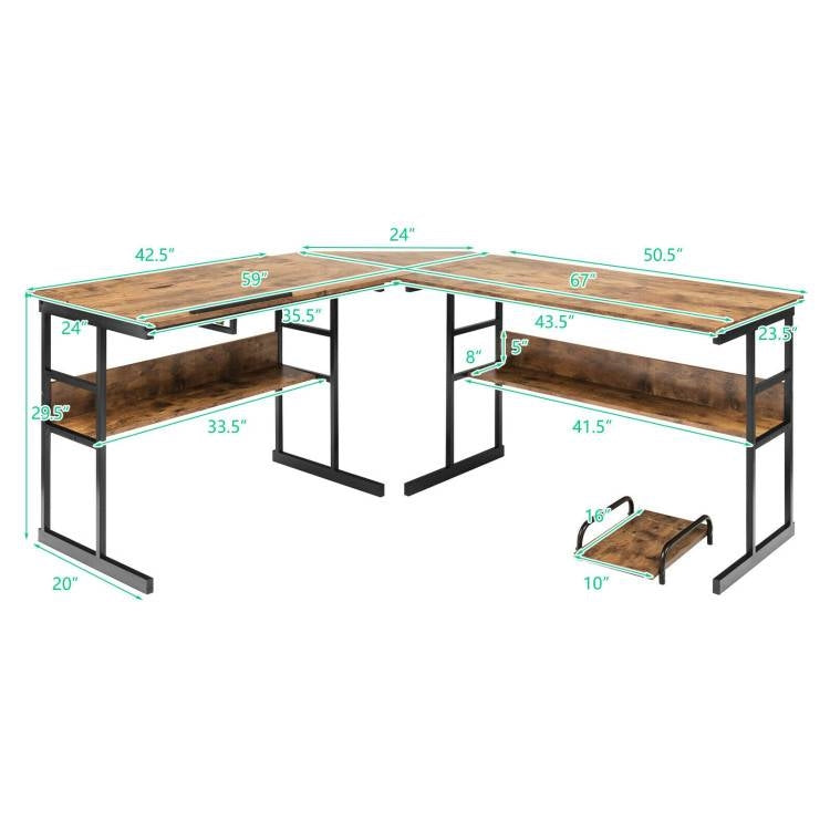 Modern Rustic Wood and Metal Corner L-Shaped Computer Desk with Tilt Tabletop