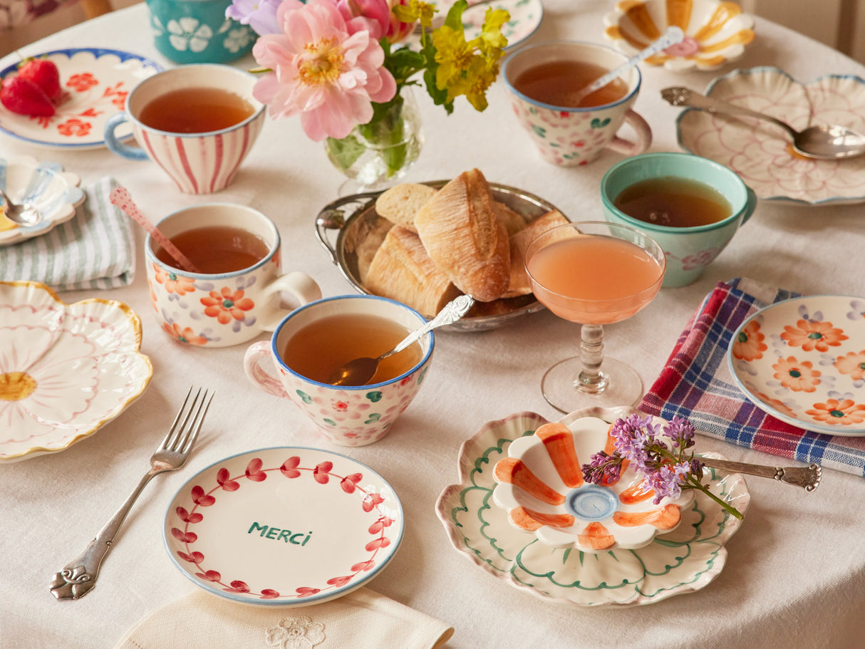 Ceramic Cappuccino Cup with Hand Painted Cherries - 6.7 oz