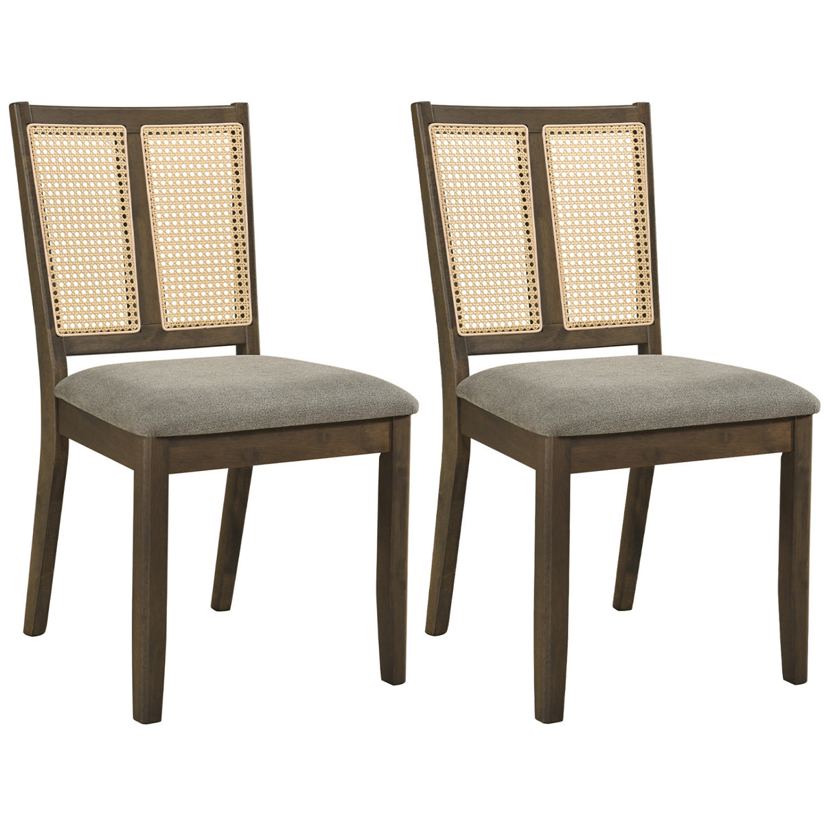 Rattan Dining Chairs Set of 2 with Curved Backrest & Padded Seat for Dining Room