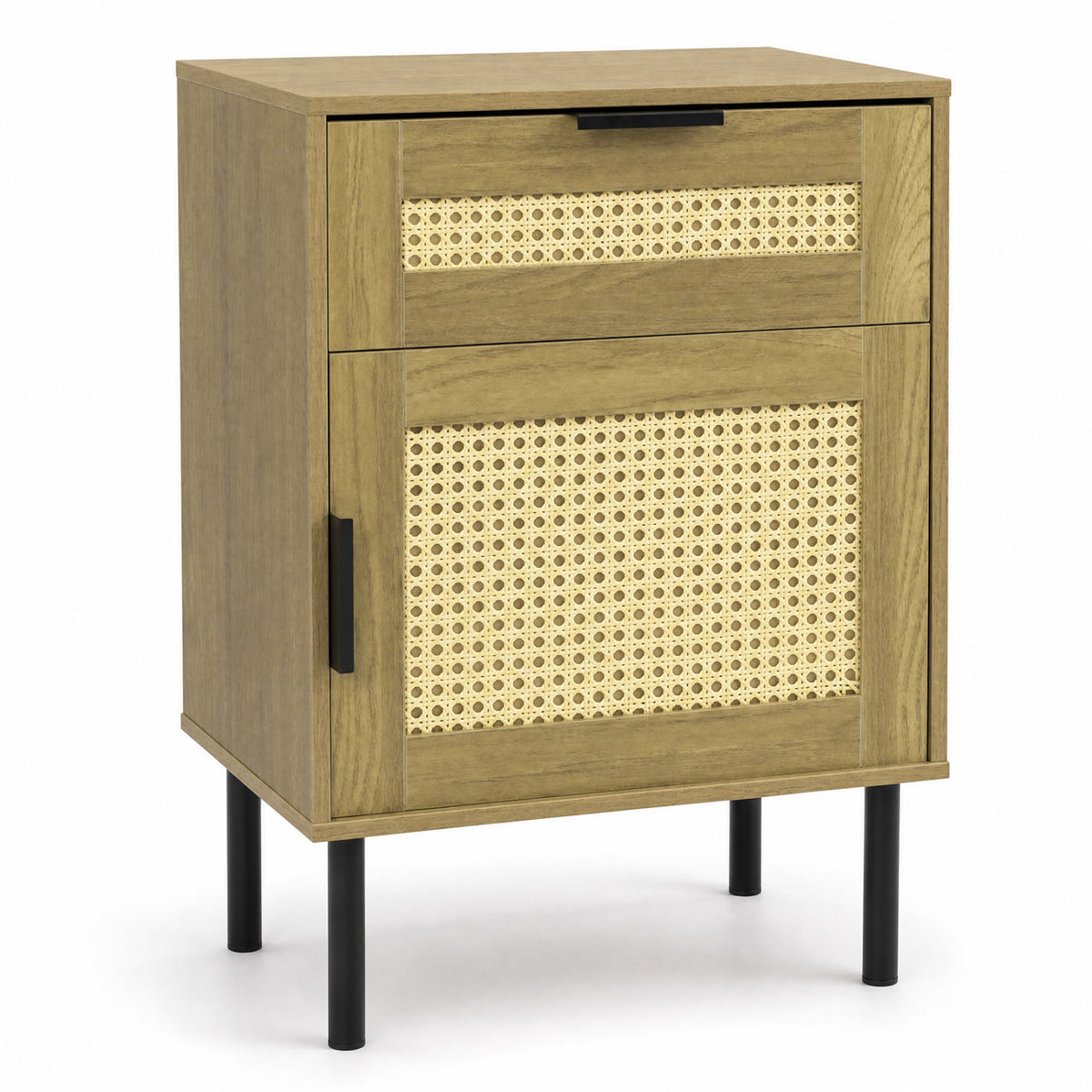 Rattan Nightstand with Drawer and Storage Cabinet for Bedroom Dorm