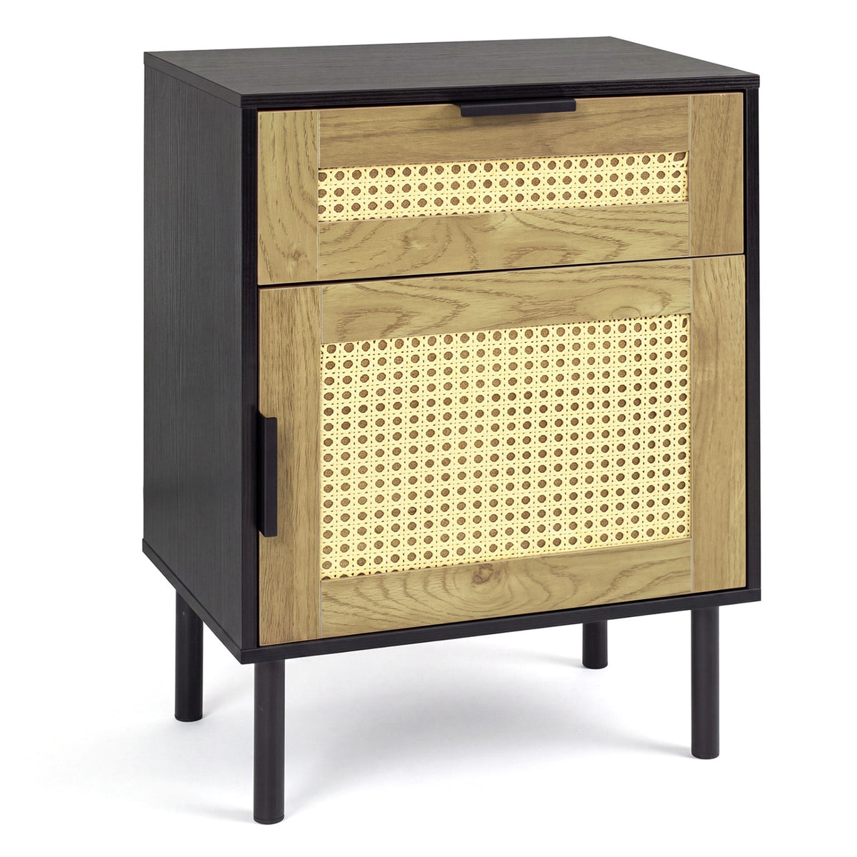 Rattan Nightstand with Drawer and Storage Cabinet for Bedroom Dorm