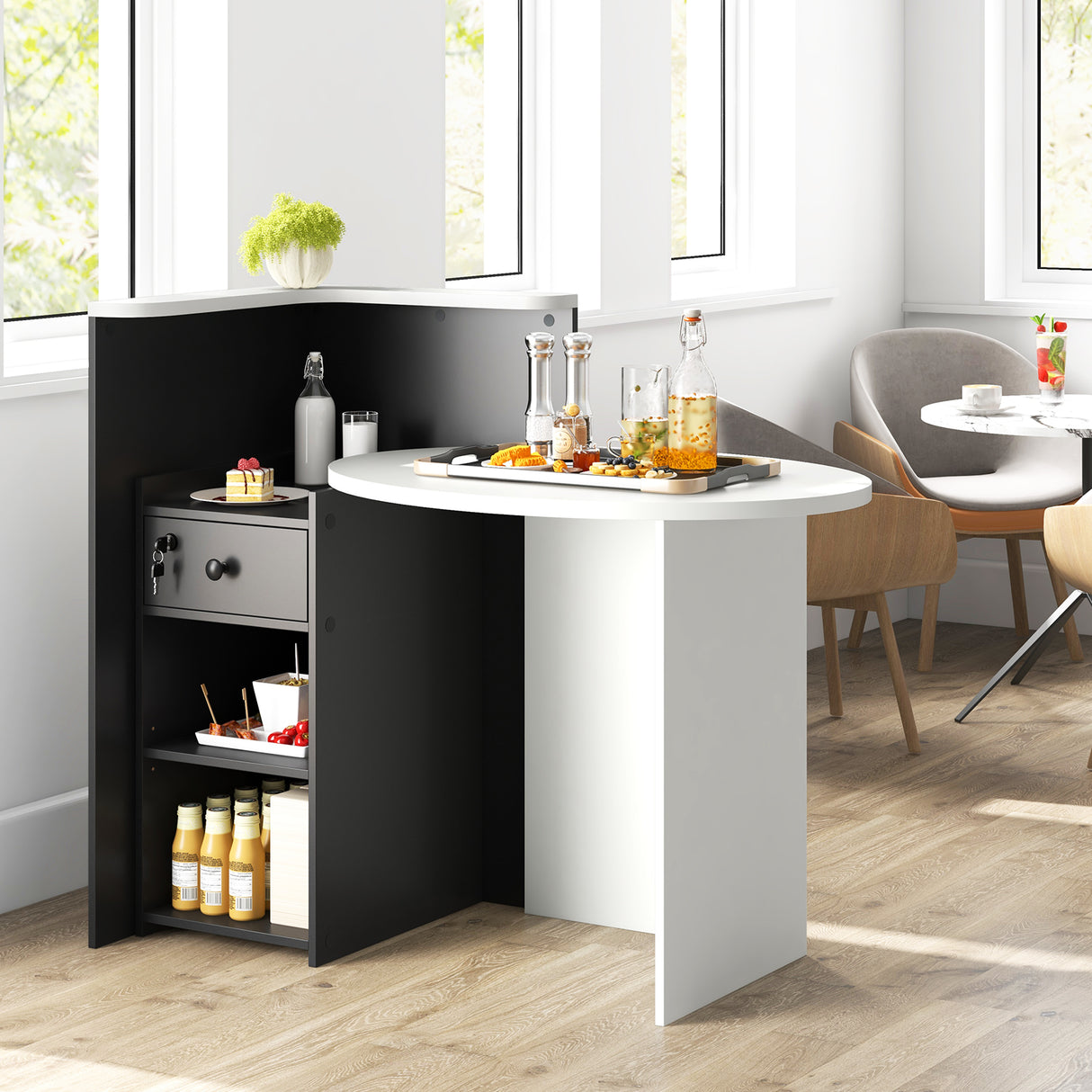 Front Reception Office Desk with Open Shelf and Lockable Drawer