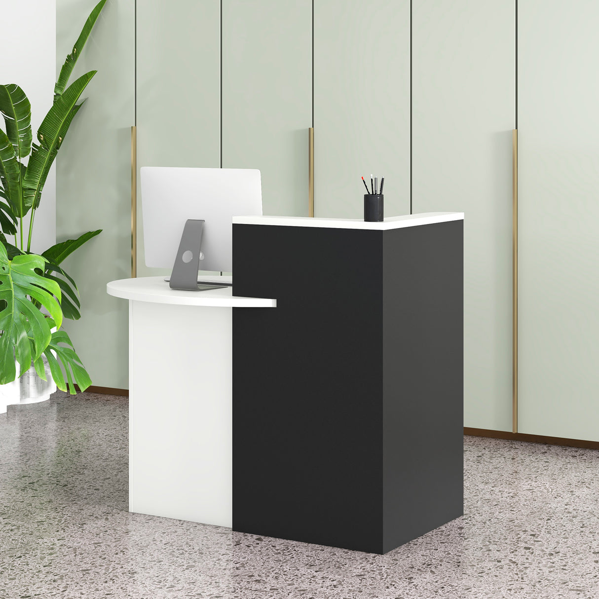 Front Reception Office Desk with Open Shelf and Lockable Drawer