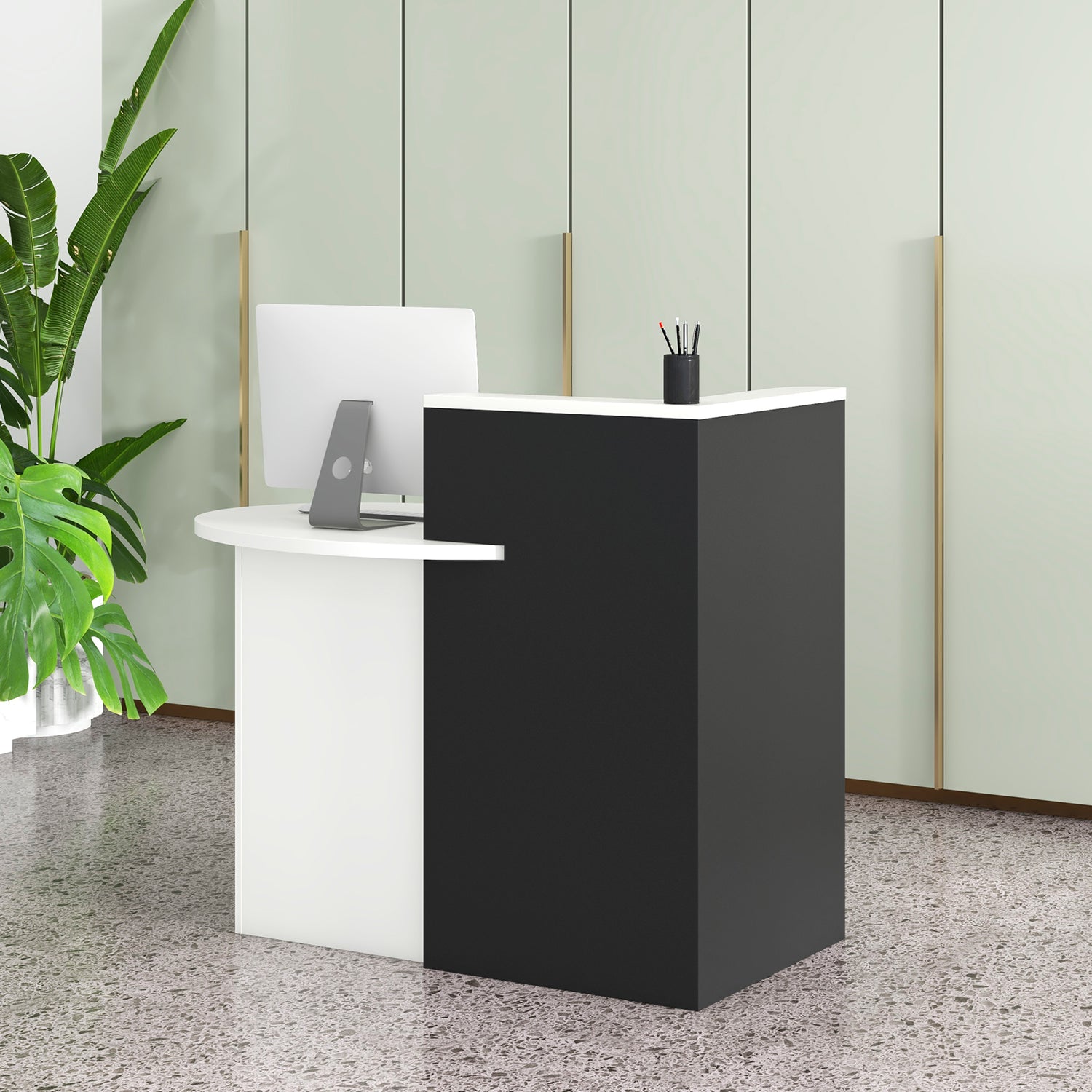 Front Reception Office Desk with Open Shelf and Lockable Drawer
