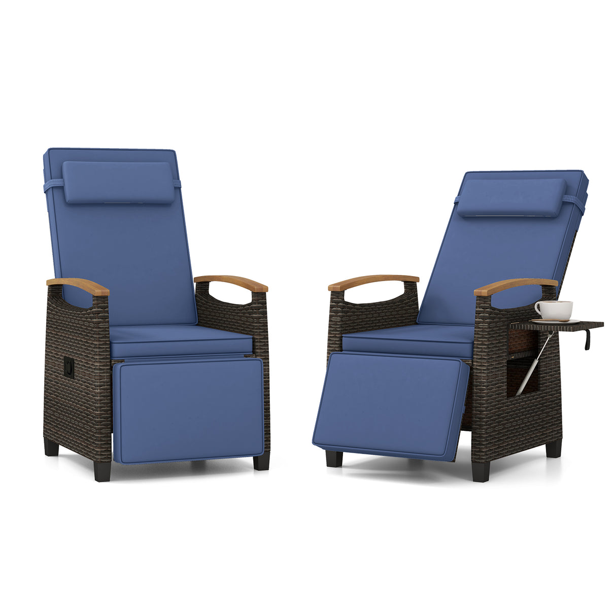 Patio Wicker Recliner Chair with Adjustable Backrest and Footrest