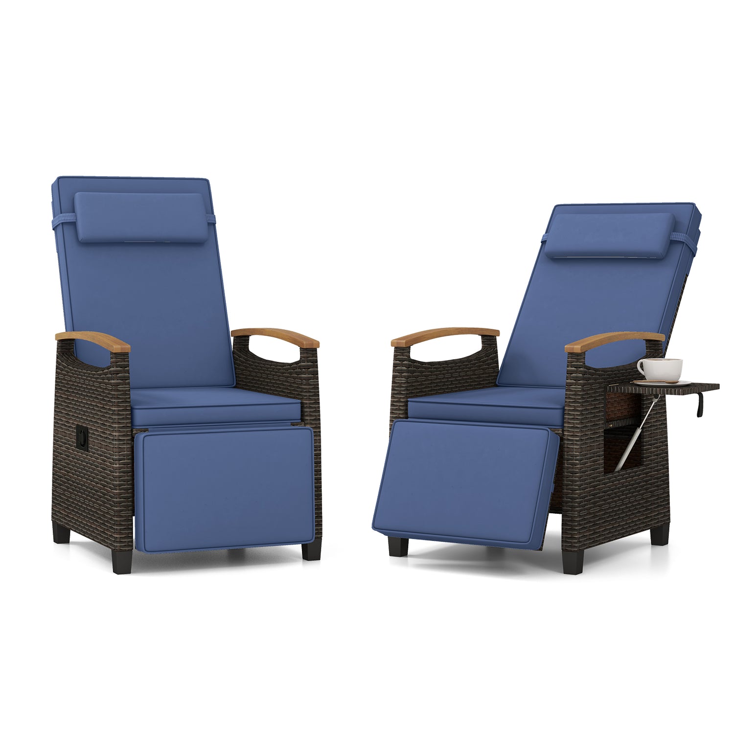 Patio Wicker Recliner Chair with Adjustable Backrest and Footrest