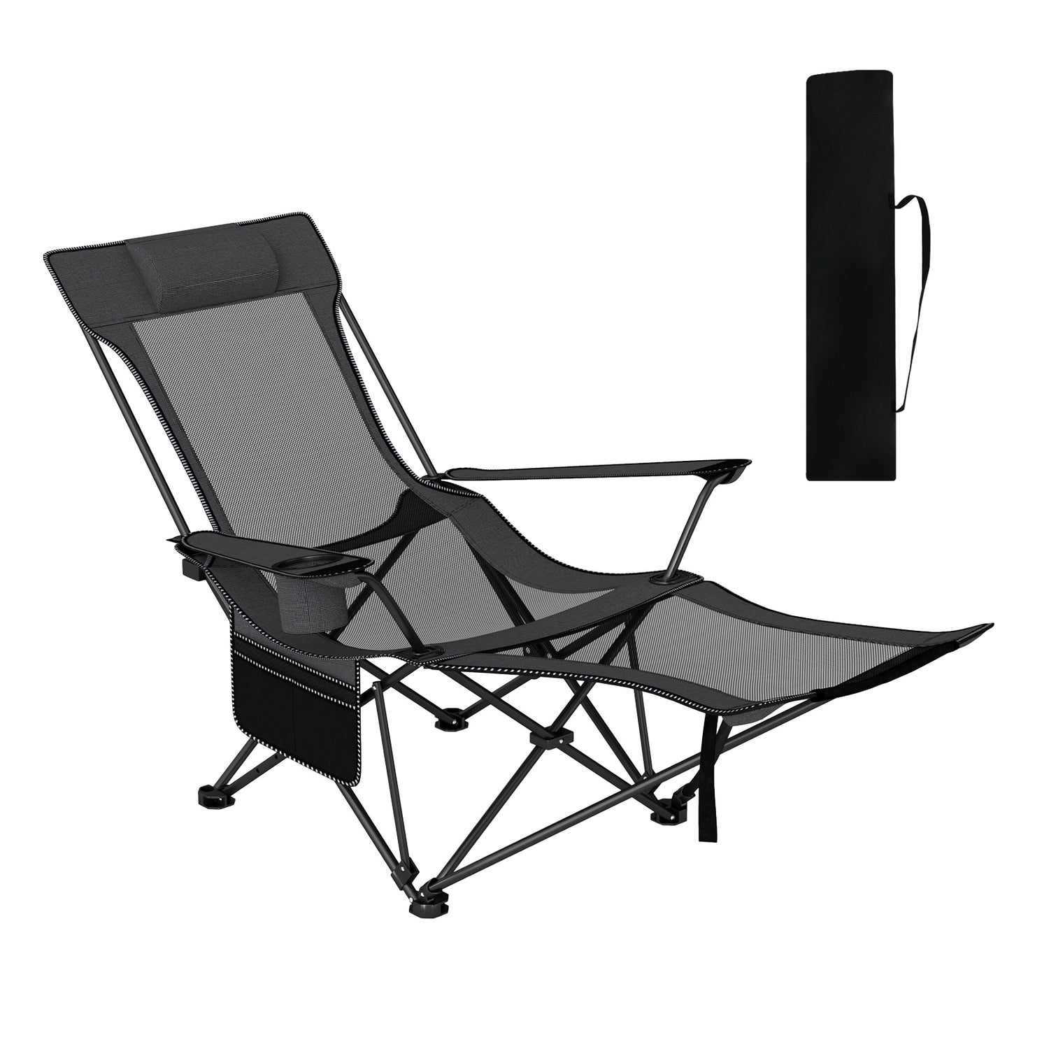 Reclining Camping Chair with Removable Footrest and Adjustable Backrest