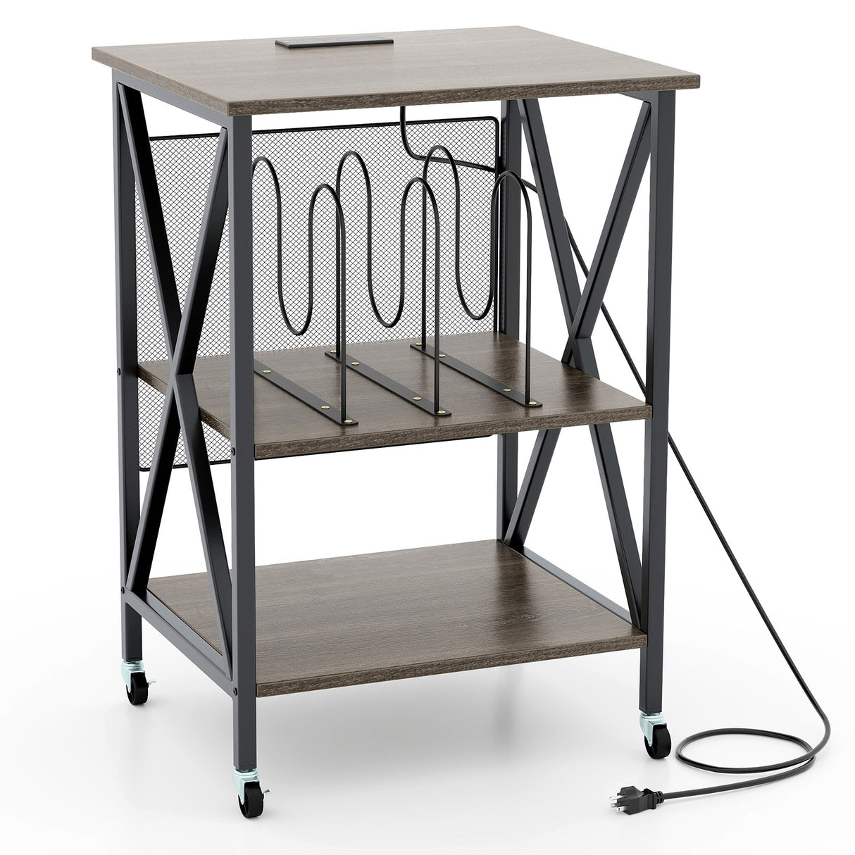 Mid-Century Record Player Stand with Built-in Charging Station