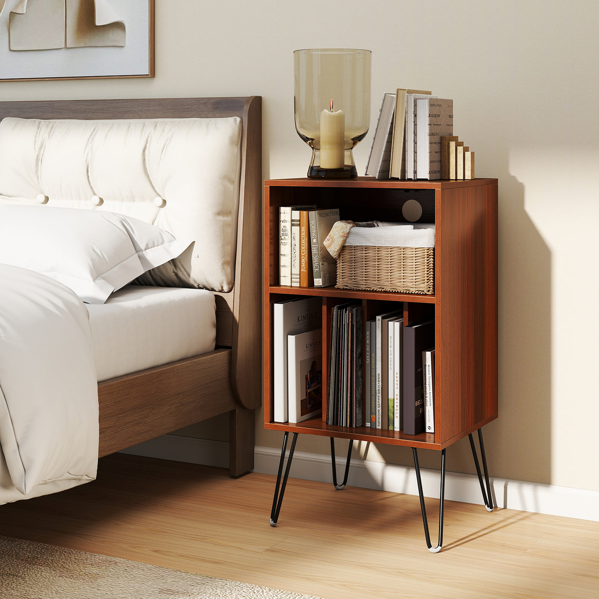 Record Player Stand with Charging Station for Living Room Bedroom