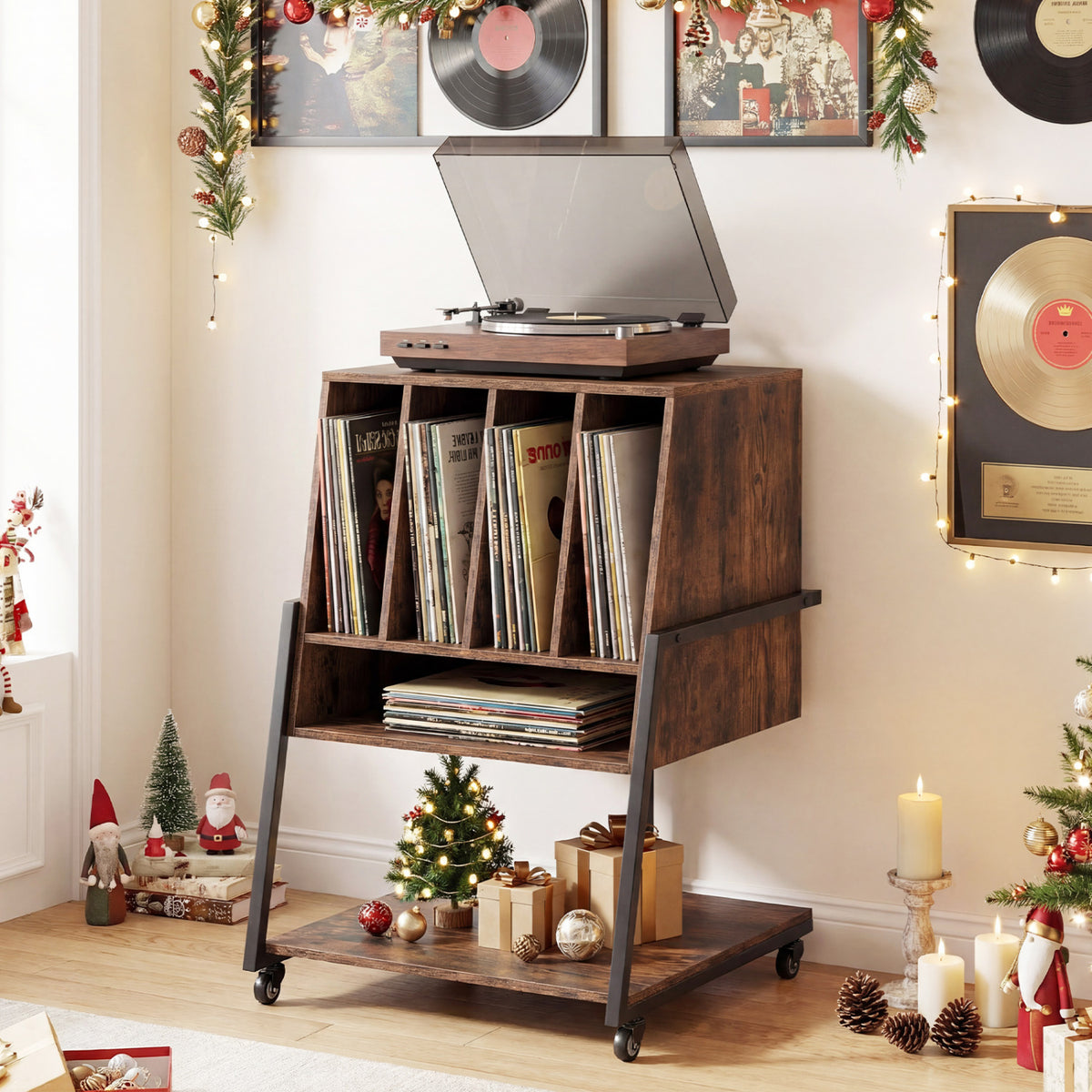 Record Player Stand on Wheels Rolling Turntable Stand with Power Outlets