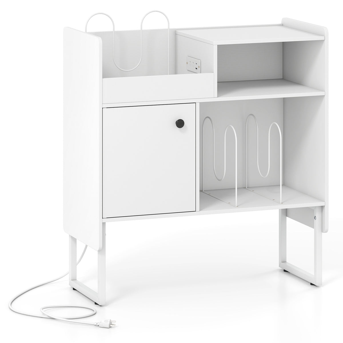 Record Player Stand with Power Outlets and Vinyl Storage Holder up to 250 Albums