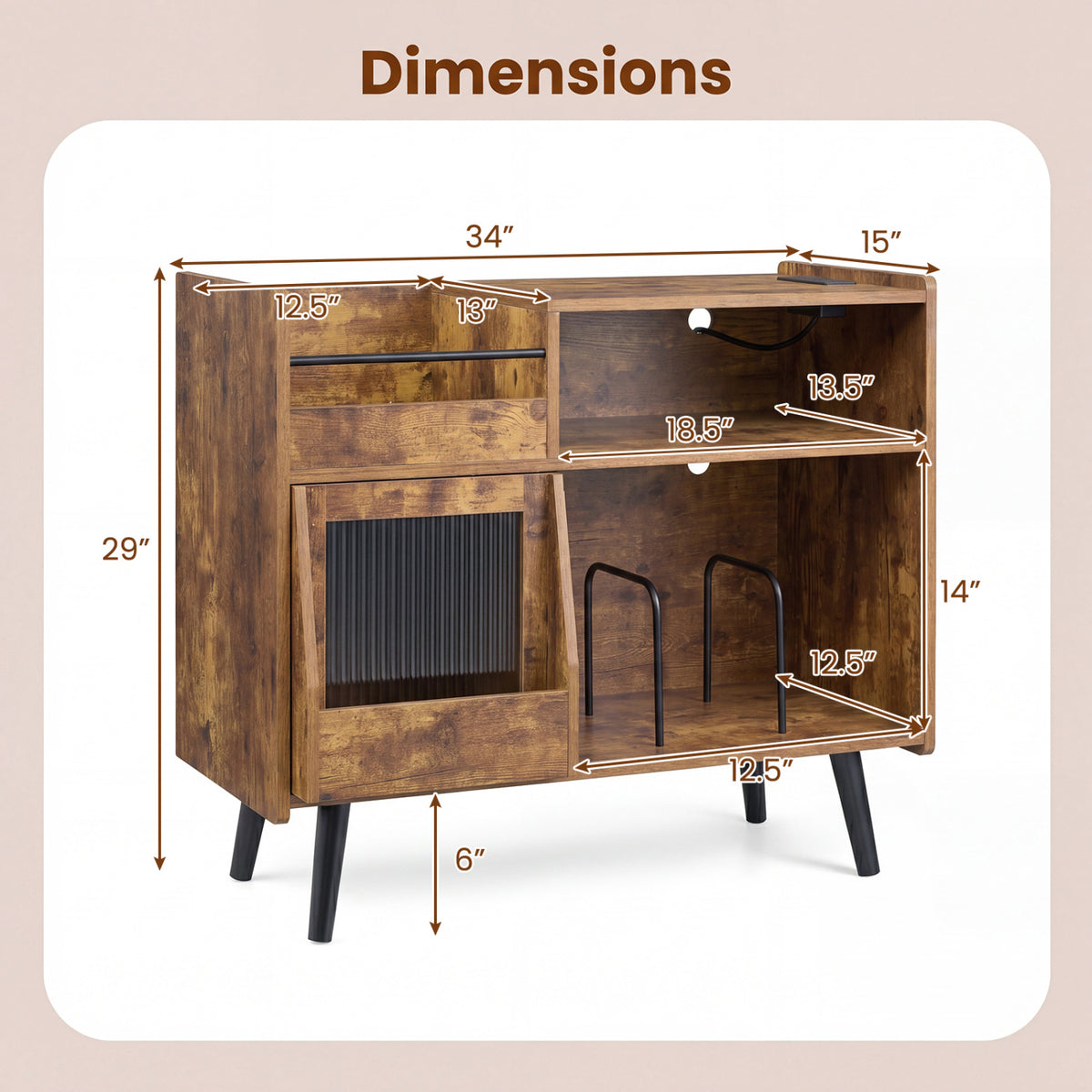 Record Player Stand with LED Light and Power Outlets