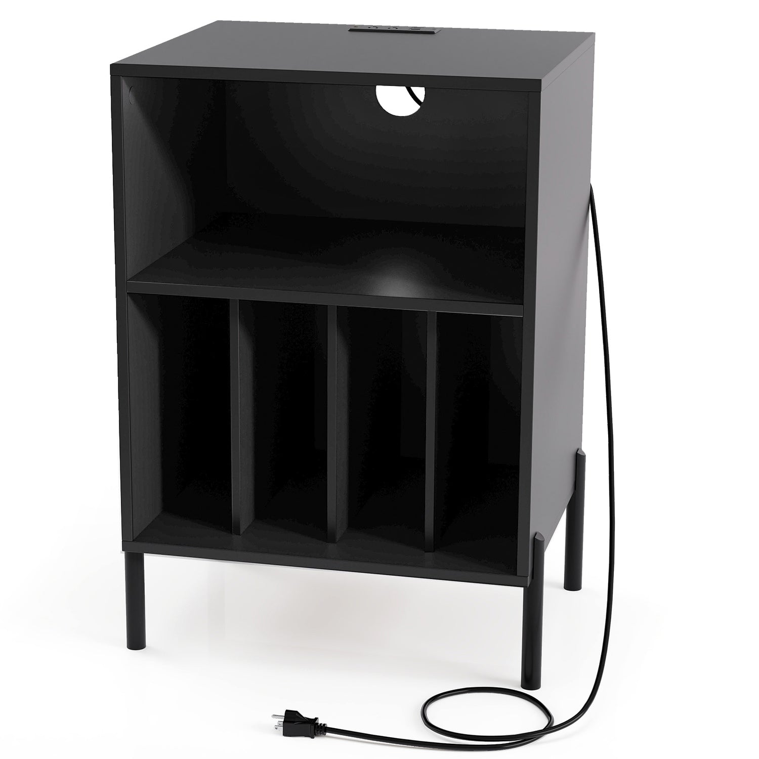 Record Player Stand with Record Storage Shelf and Charging Station
