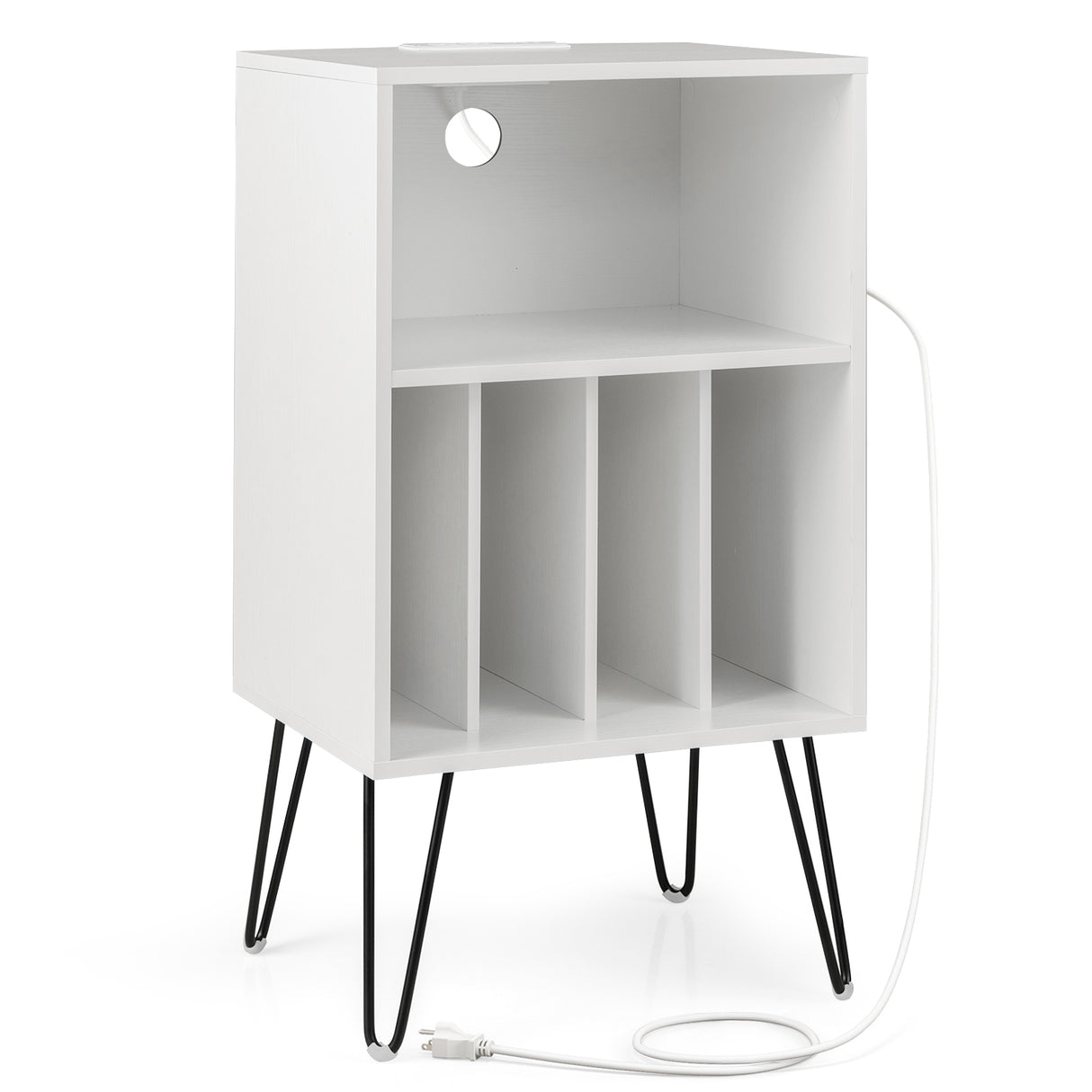 Record Player Stand with Charging Station for Living Room Bedroom