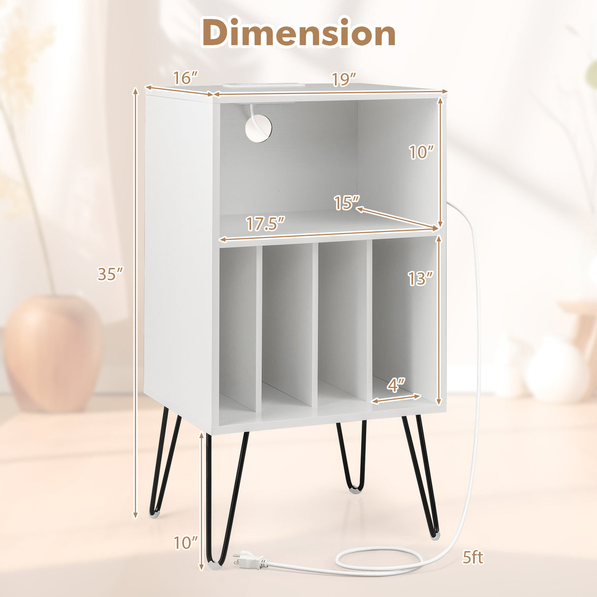 Record Player Stand with Charging Station for Living Room Bedroom