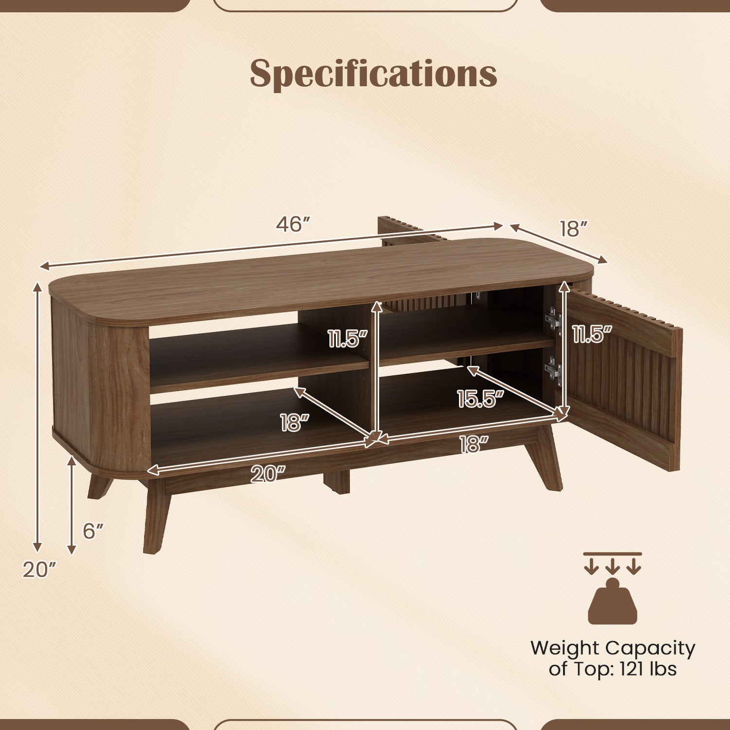 Rectangular Coffee Table with Storage and Adjustable Shelves-Walnut