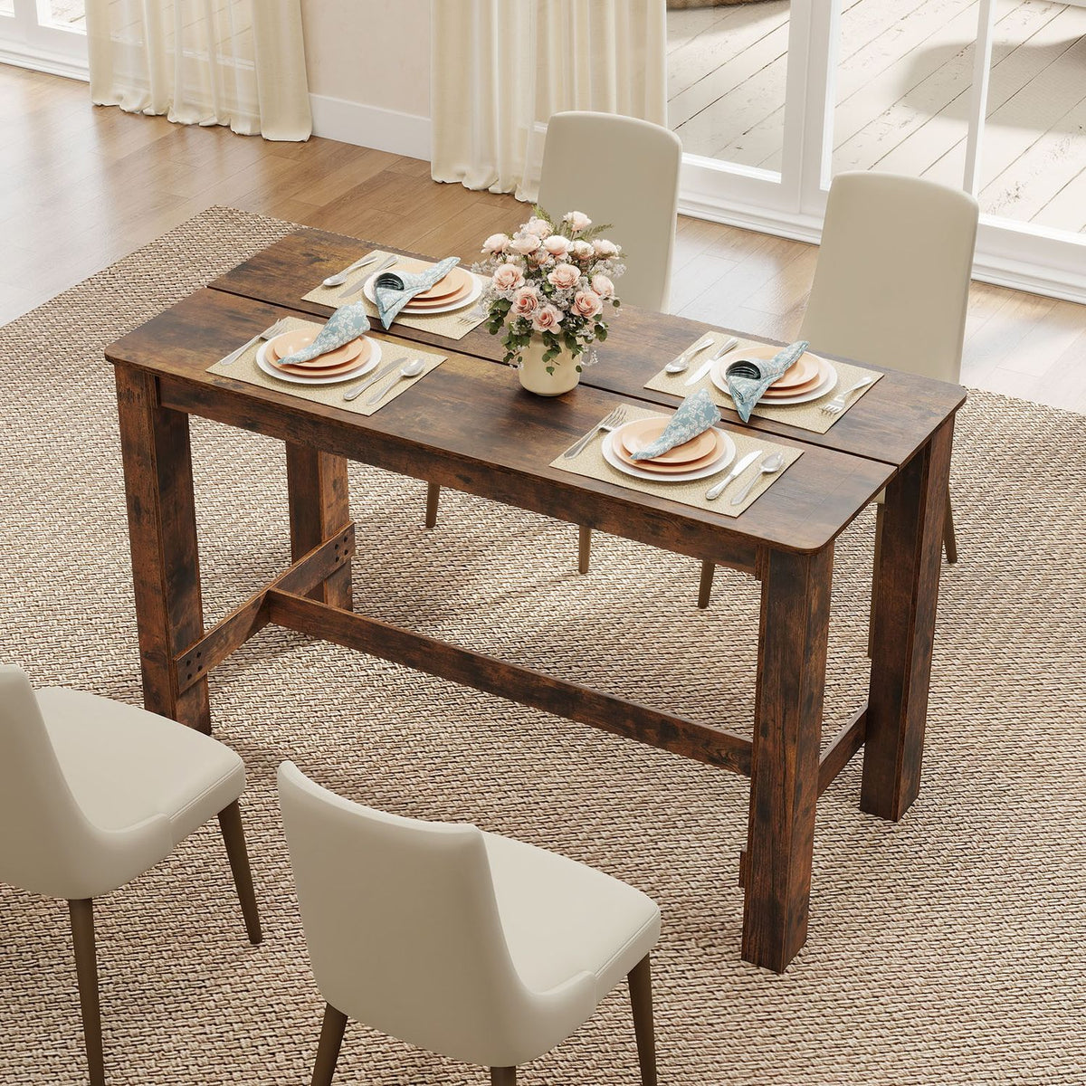 Rectangular Farmhouse Kitchen Table for Dining Room and Kitchen