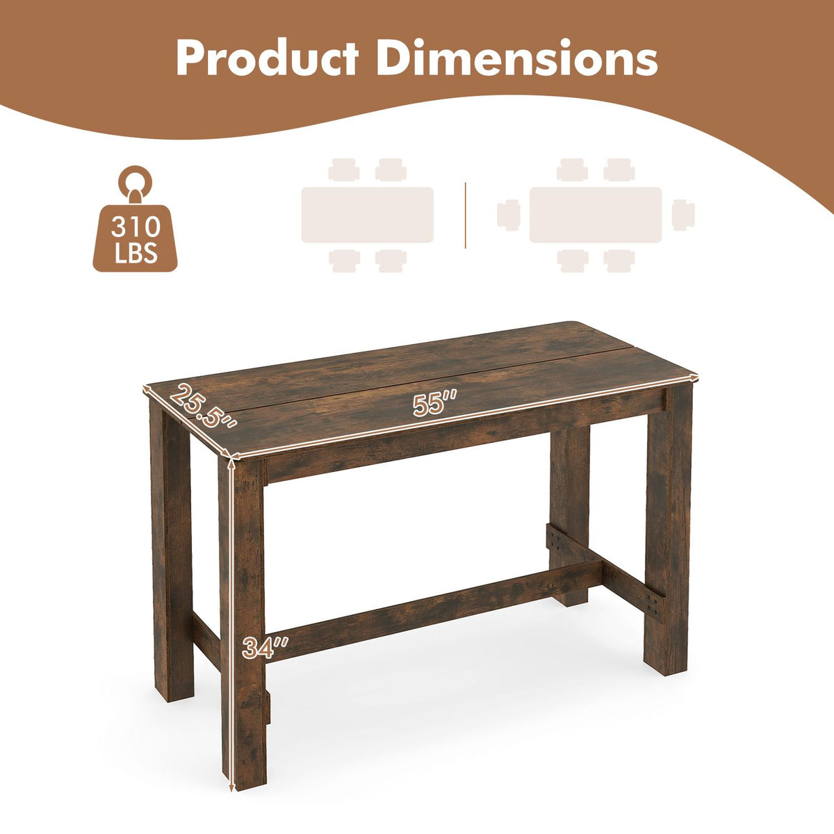 Rectangular Farmhouse Kitchen Table for Dining Room and Kitchen