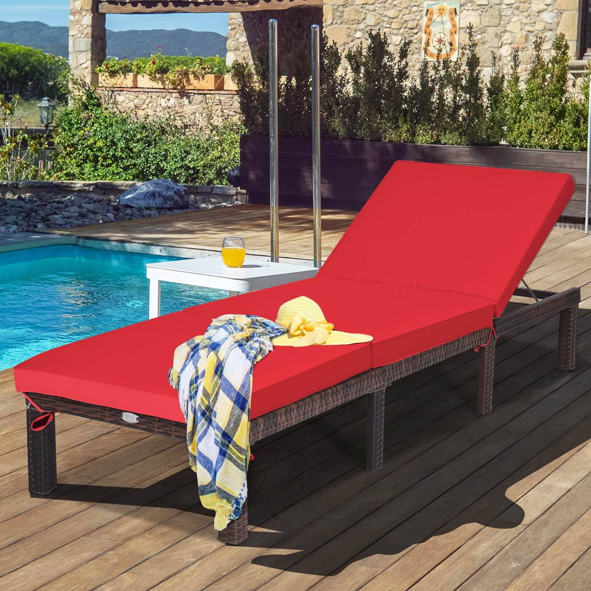 Outdoor Rattan Adjustable Cushioned Chaise