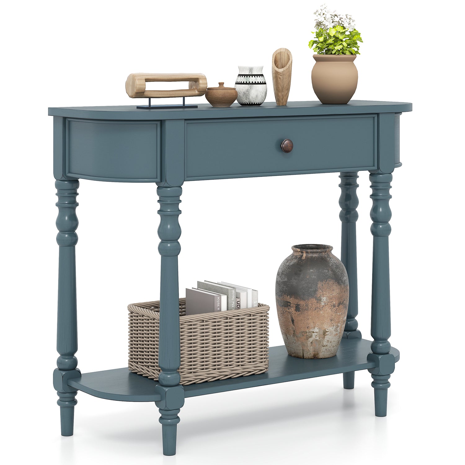 Retro Console Table36"L Wooden 2-Tier Narrow Behind Couch Foyer Table