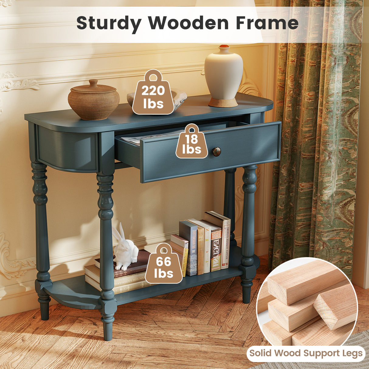 Retro Console Table36"L Wooden 2-Tier Narrow Behind Couch Foyer Table