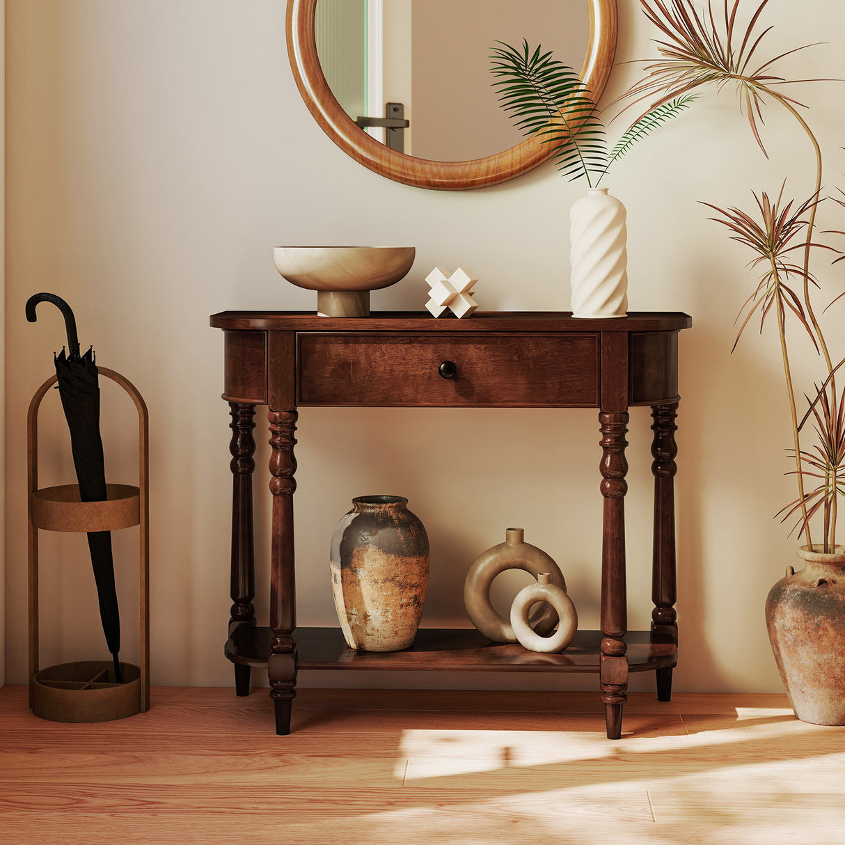 Retro Console Table36"L Wooden 2-Tier Narrow Behind Couch Foyer Table
