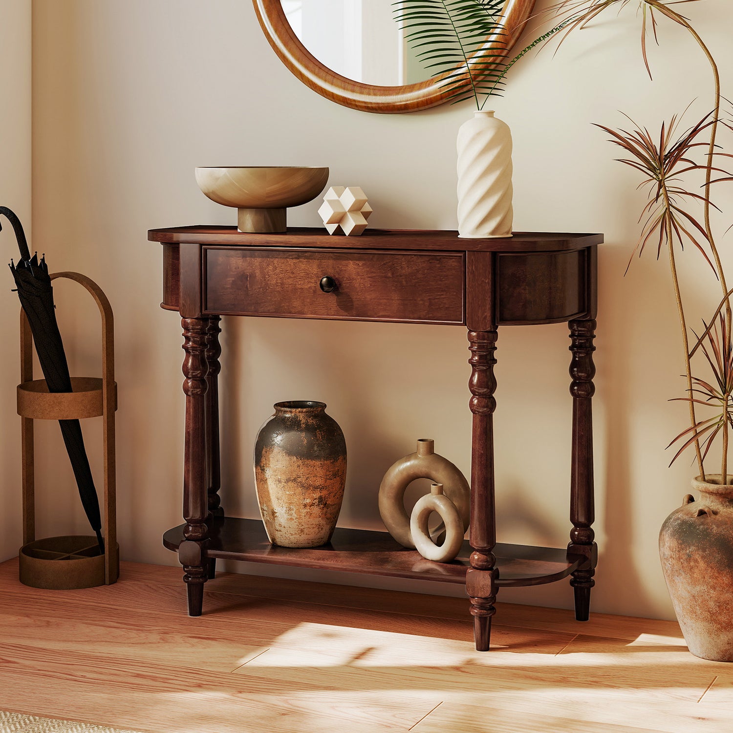 Retro Console Table36"L Wooden 2-Tier Narrow Behind Couch Foyer Table
