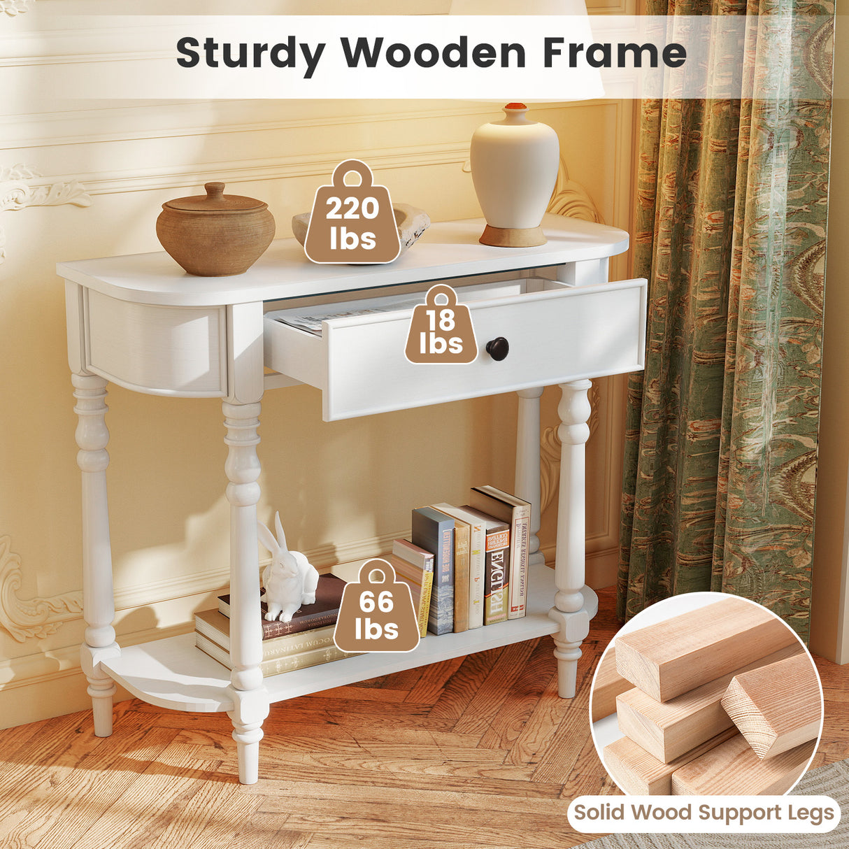 Retro Console Table36"L Wooden 2-Tier Narrow Behind Couch Foyer Table