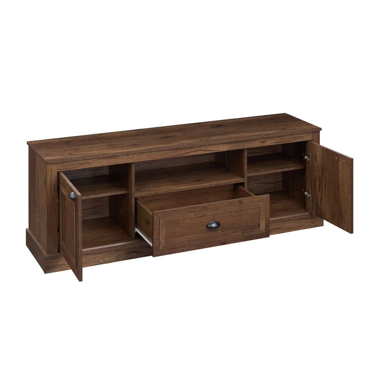 Retro Farmhouse TV Stand for 70" TVs with 2 Doors & Removable Shelves-Brown