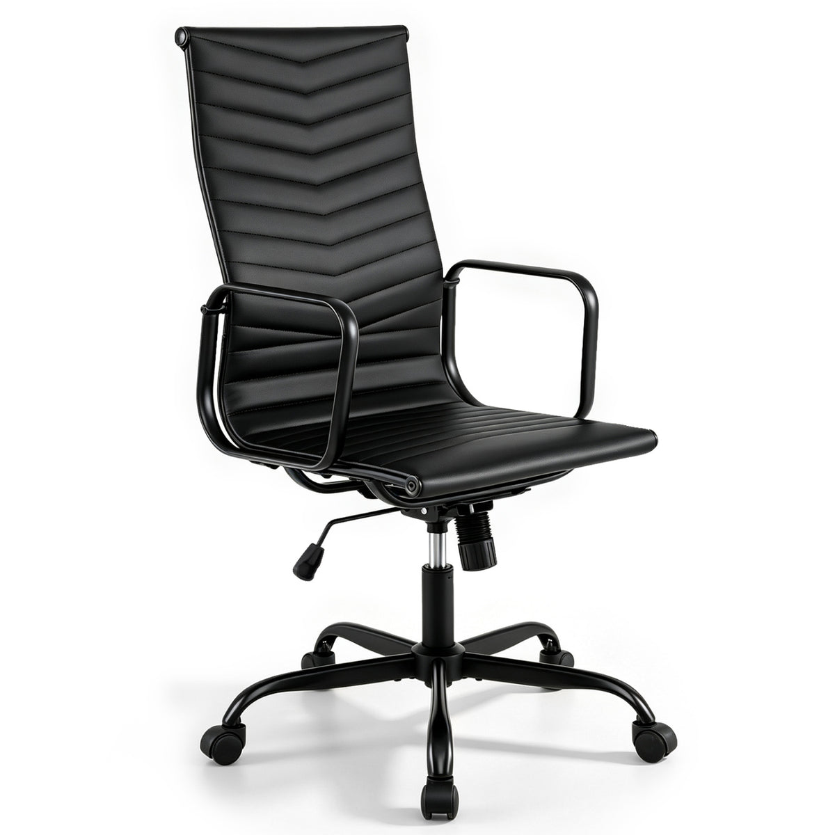 Ribbed Office Chair High Back PU Leather for Home Office with Adjustable Height