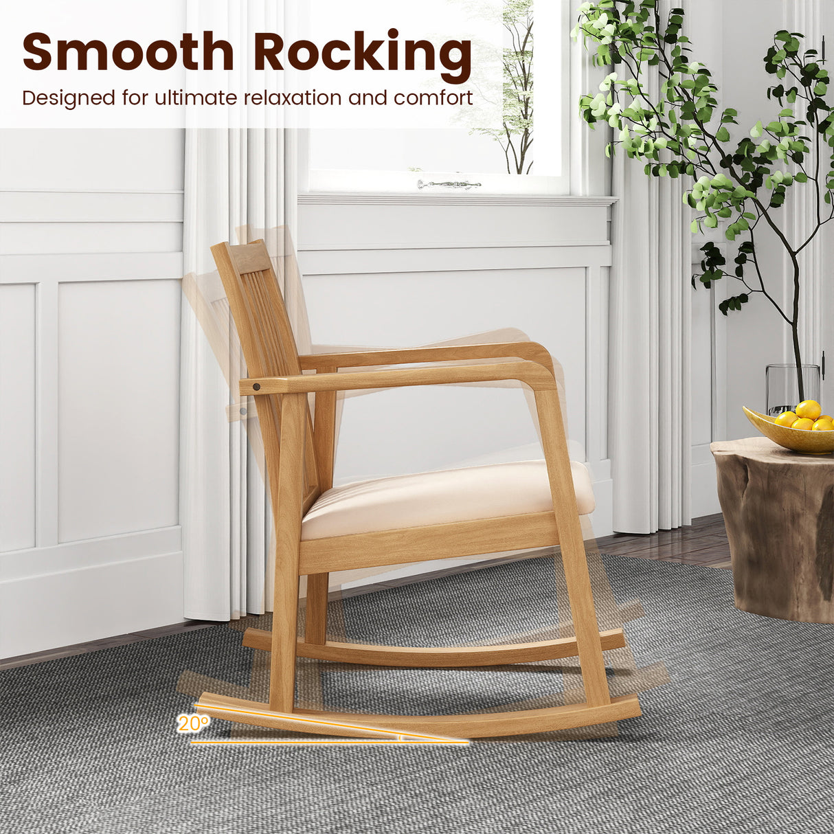 Rocking Chair with Slatted Back and Curved Armrests