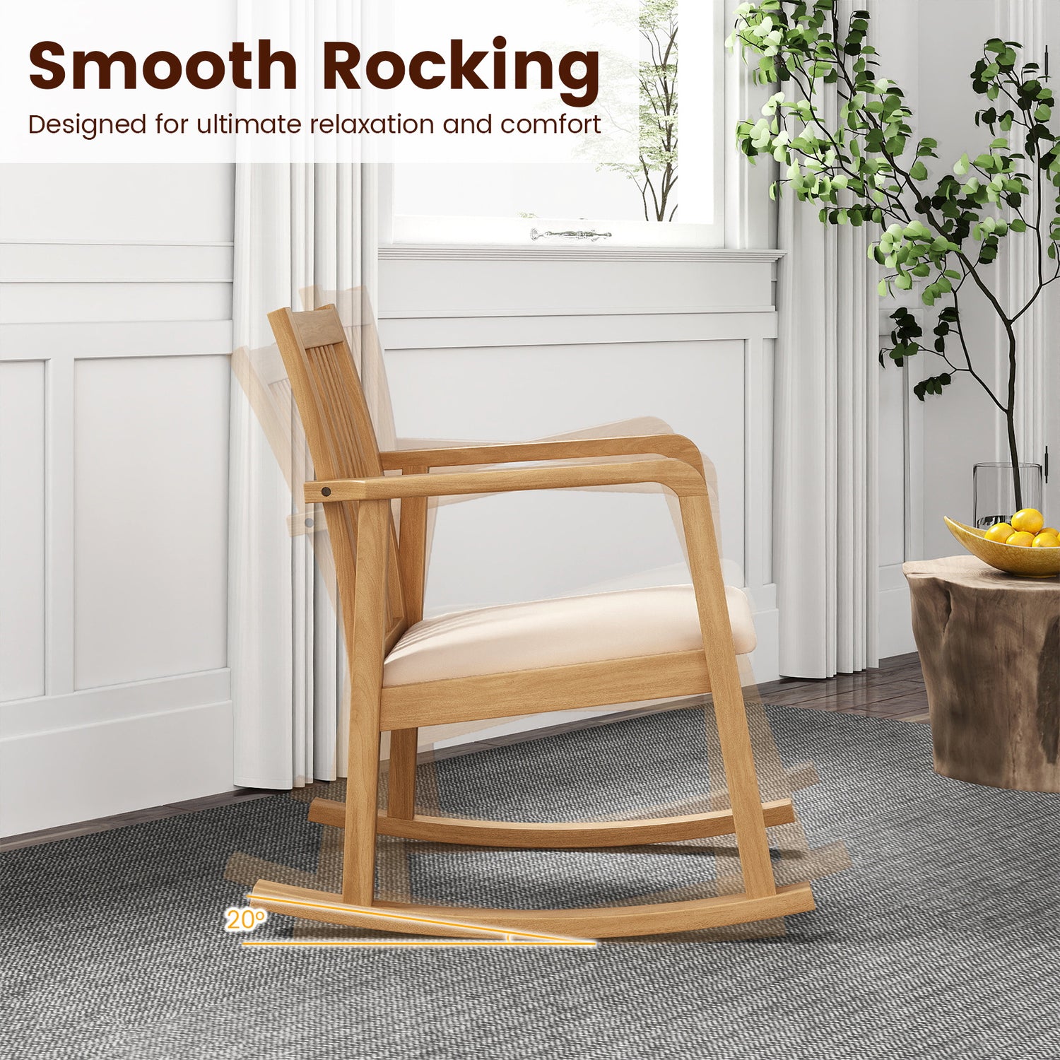 Rocking Chair with Slatted Back and Curved Armrests