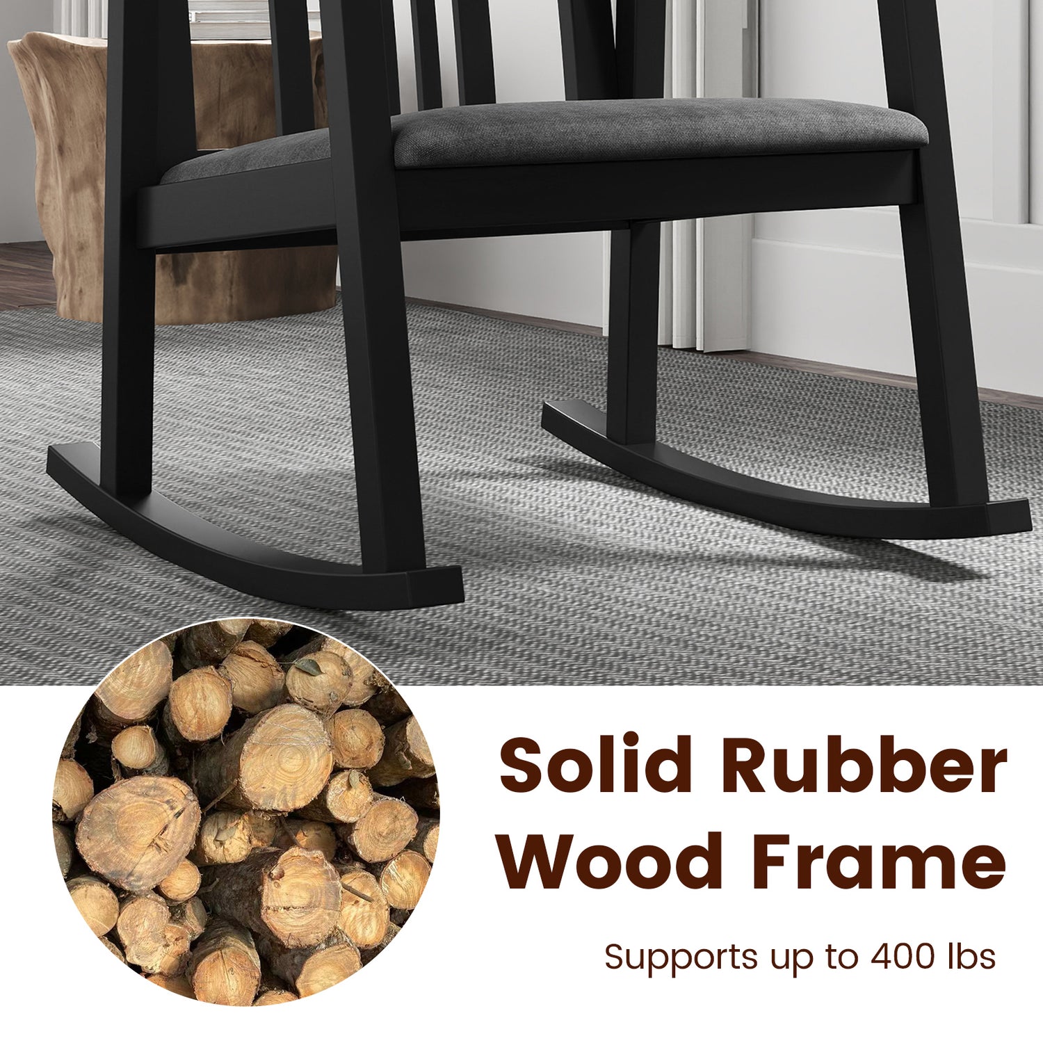 Rocking Chair with Slatted Back and Curved Armrests