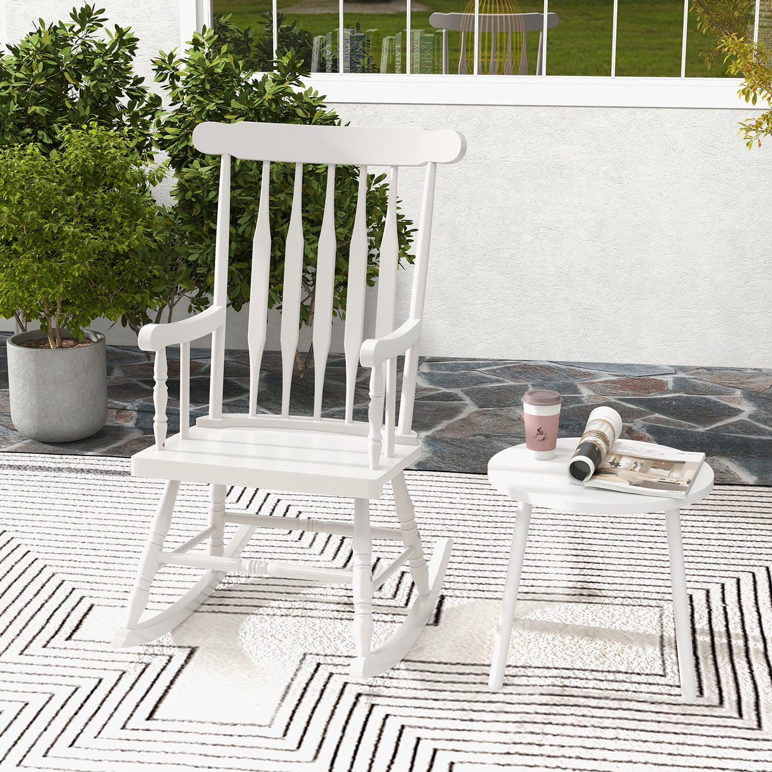 Rocking Chair with Solid Wooden Frame for Garden and Patio