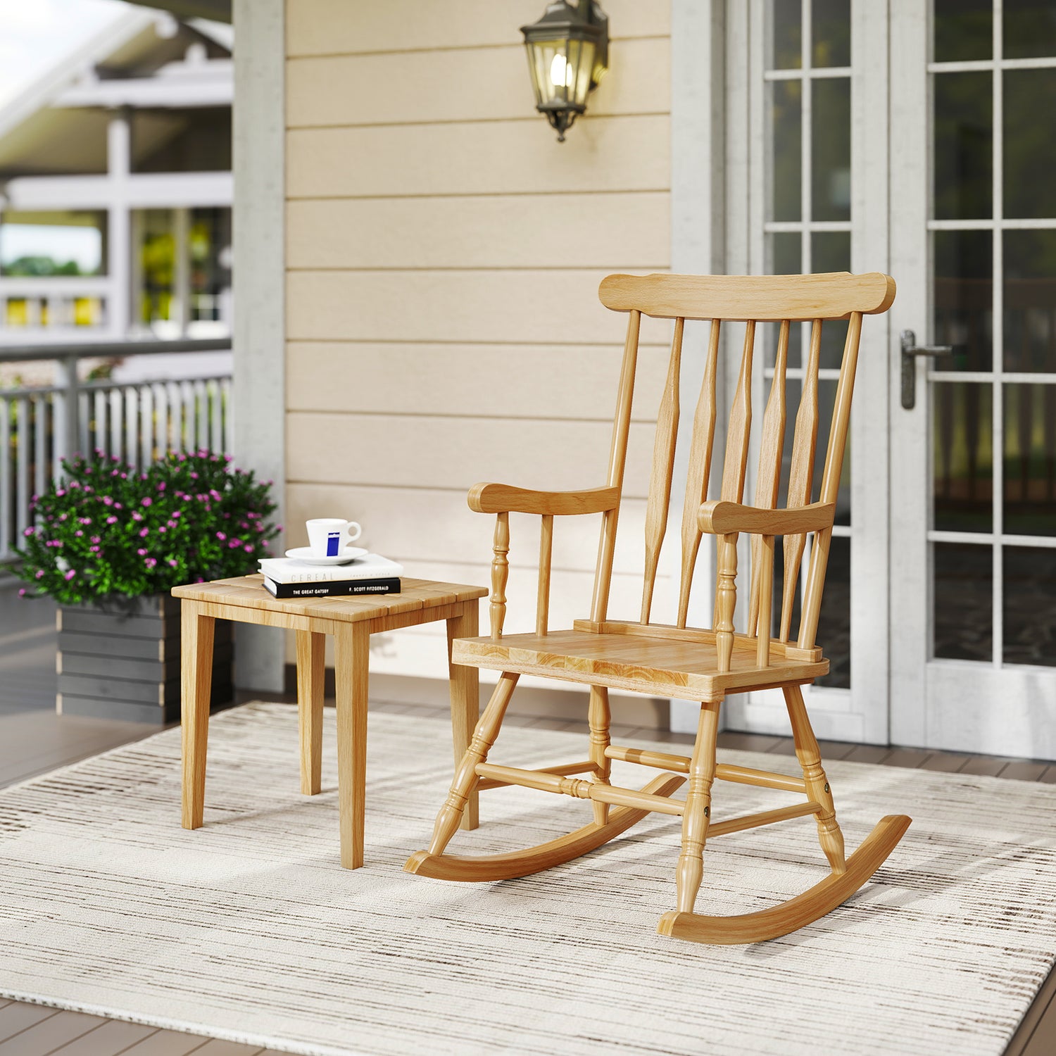 Rocking Chair with Solid Wooden Frame for Garden and Patio