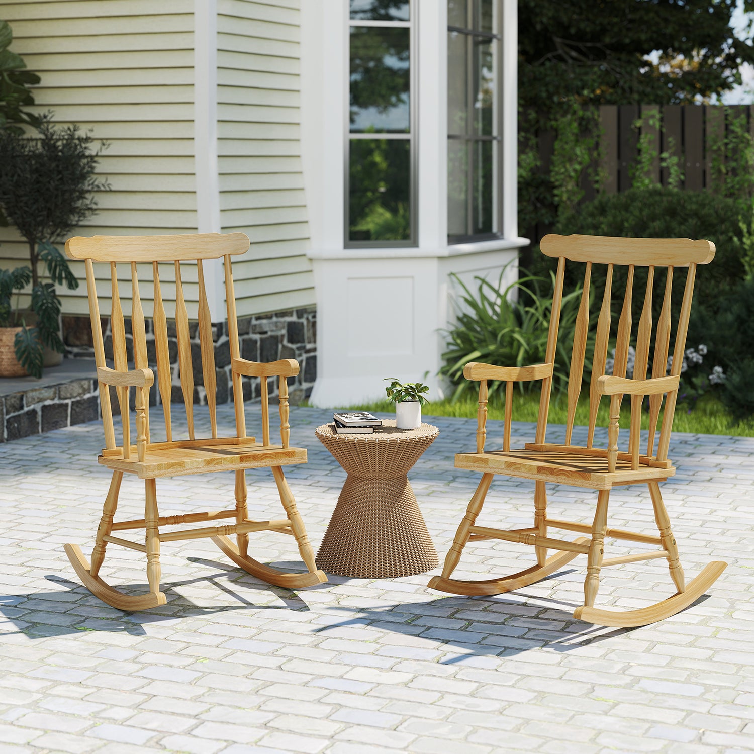 Rocking Chair with Solid Wooden Frame for Garden and Patio