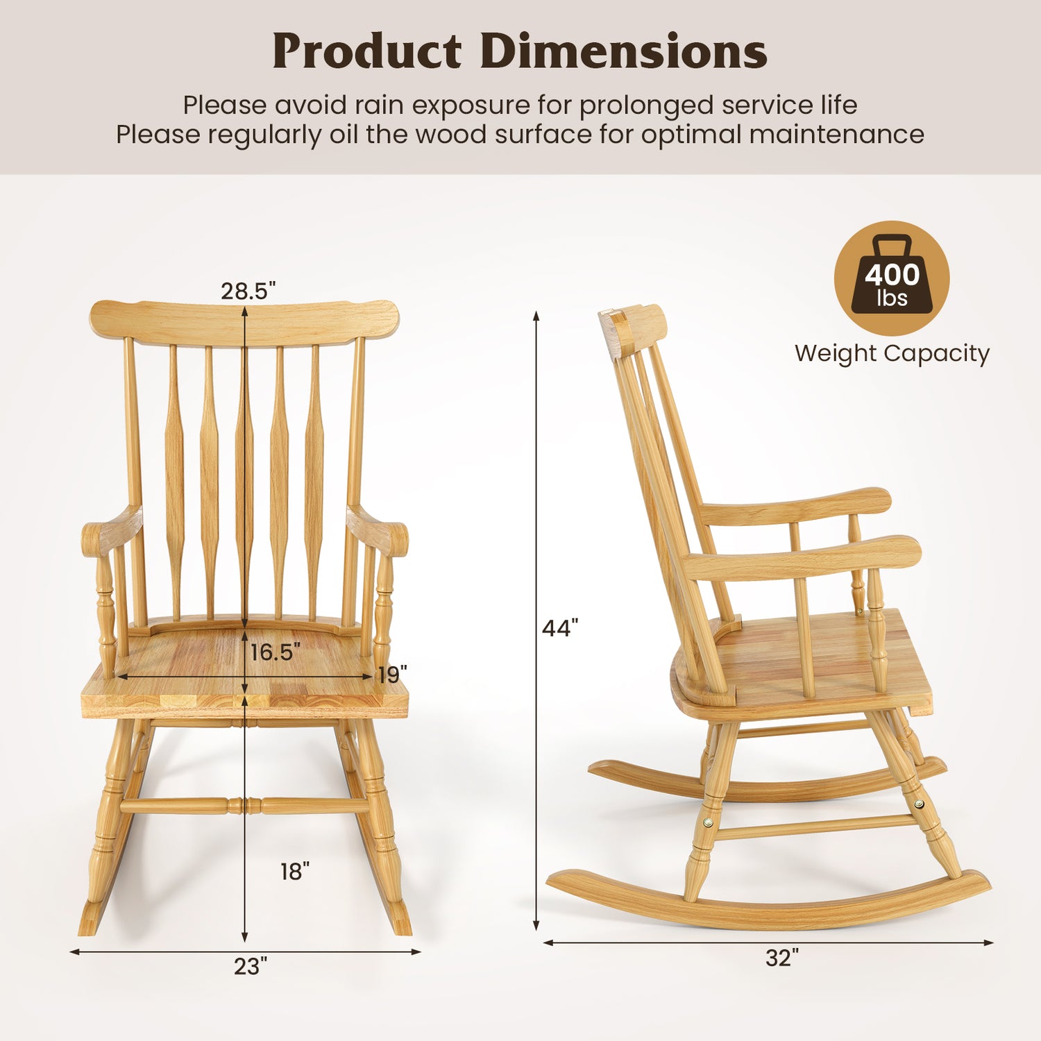 Rocking Chair with Solid Wooden Frame for Garden and Patio