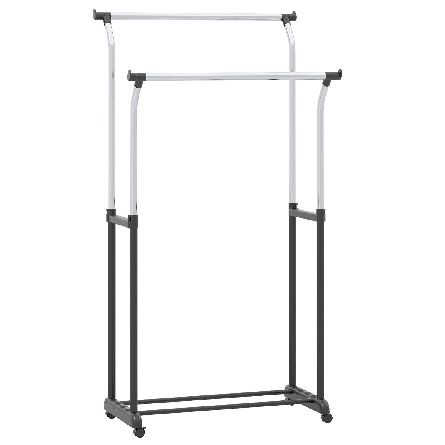 Rolling Clothes Rack Double Rod Garment Rack with Adjustable Height